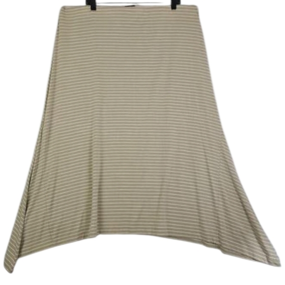 J. Jill~Woman XL~ Sand/White Striped Maxi Pull On Stretch Skirt Assimetrical Hem - Picture 3 of 13